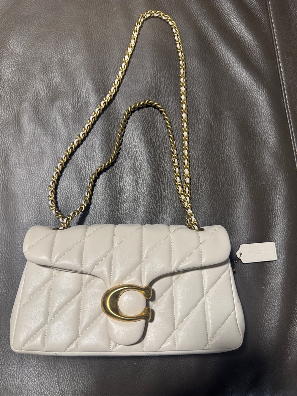Coach Quilted Shoulder Bag in Chalk with Gold Hardware